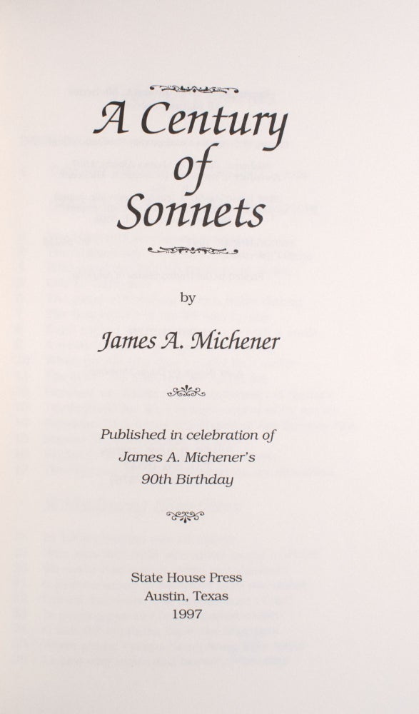 A Century of Sonnets … Published in celebration of James A. Michener’s 90th Birthday