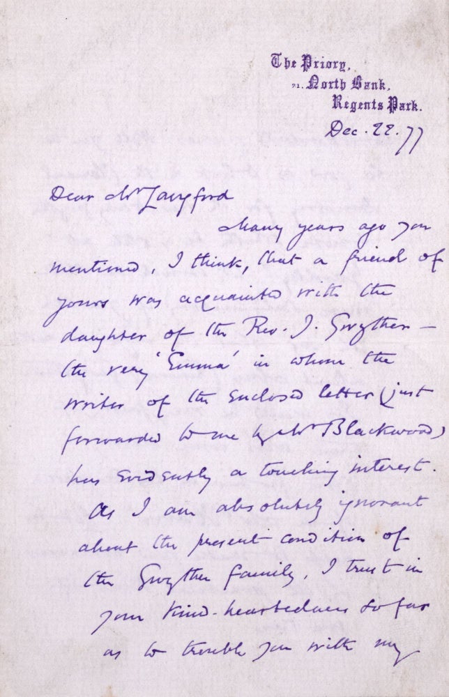 Item #352206 Autograph Letter, signed "ME Lewes" to [Joseph Munt] Langford. George Eliot.