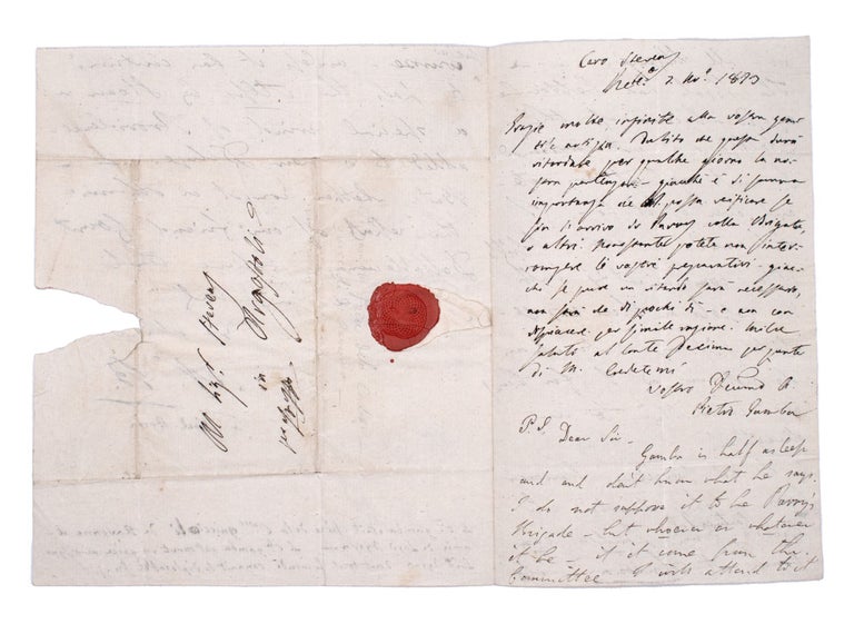 Autograph letter, signed, with initials (“N. B.”), to George Stevens, written below a letter in Italian by Pietro Gamba