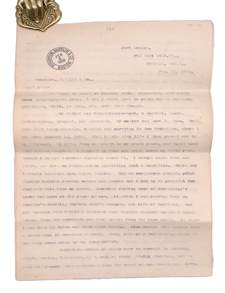 Reproduction of Typed Letter Signed to Houghton Mifflin, January 31, 1900, Oakland, CA