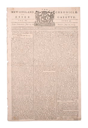 Item #352421 The New England Chronicle: or the Essex Gazette ... July 21, 1775. American Revolution