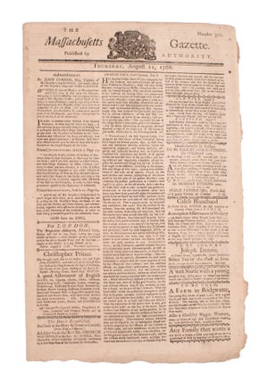 Item #352422 The Massachusetts Gazette ... Boston Weekly News-Letter ... August 11, 1768....