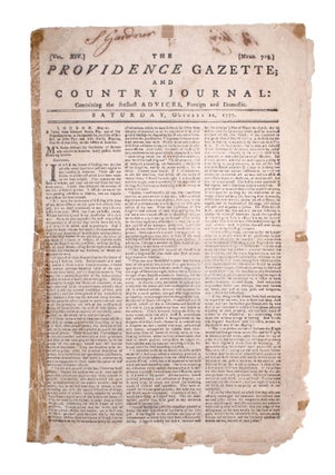 Item #352424 The Providence Gazette; and Country Journal ... October 11, 1777. American Revolution