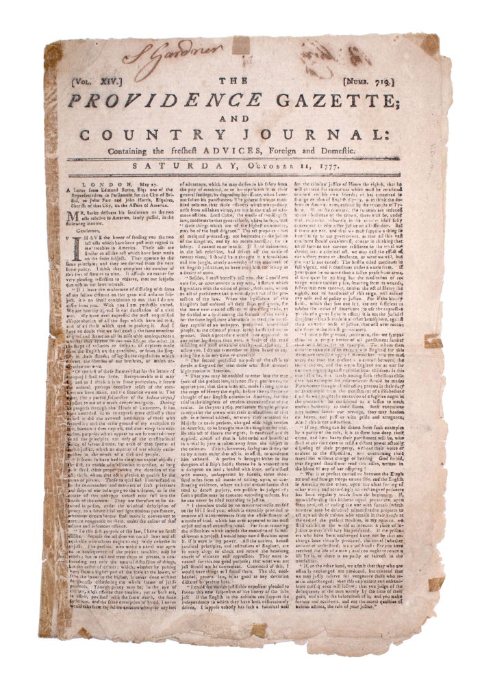 The Providence Gazette; and Country Journal ... October 11, 1777