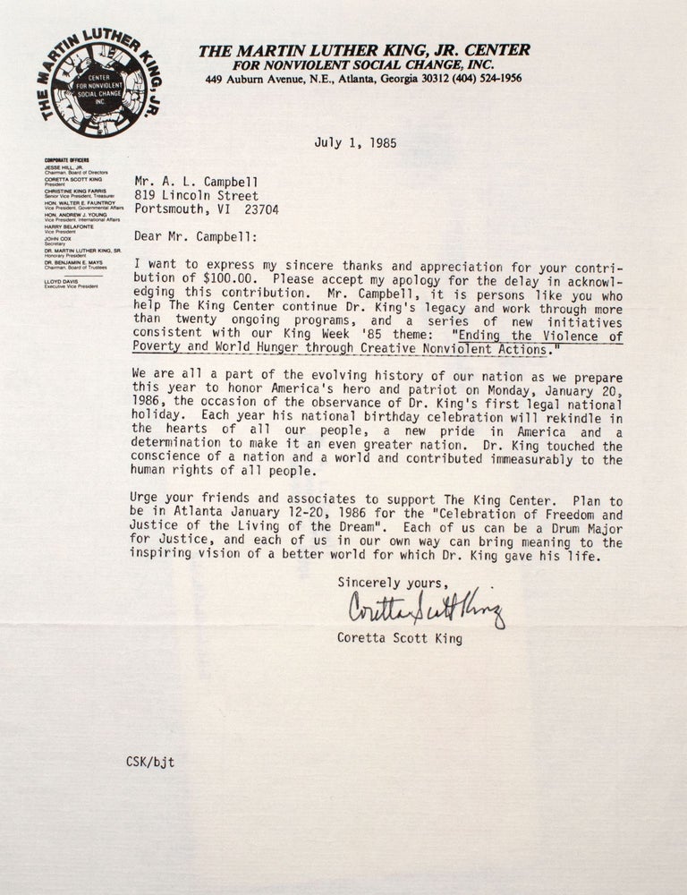 [Small archive relating to Martin Luther King, Jr. and his Dexter Avenue Baptist Church, from the papers of Alfonso and Lucy Campbell]