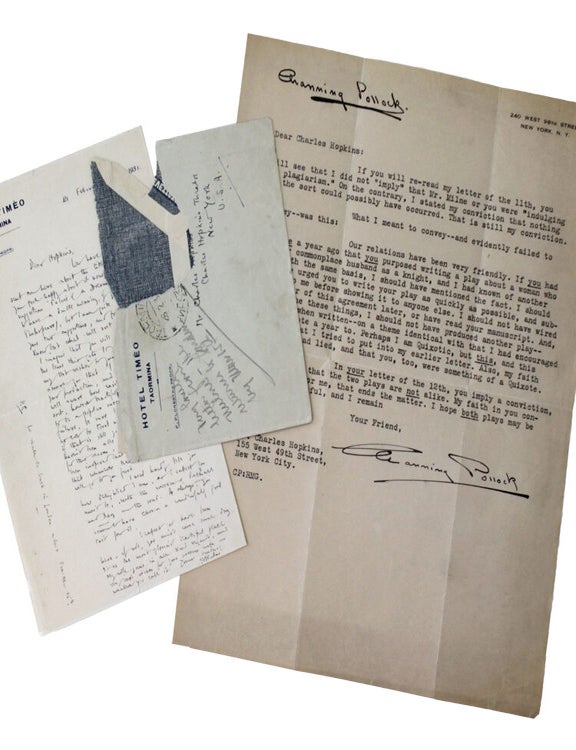 ALS. "Dear "Charles" Hopkins (at the Charles Hopkins Theatre in NYC)... We have had calls sent me here about the title and I hope you feel happy about it now. I like my suggestion 'Fabric of a Dream'...I need hardly tell you how delighted I am, as I expect you must be, with the success of Michael and Mary...as alaways you seem to have chosen a wonderfully good cast for it. "
