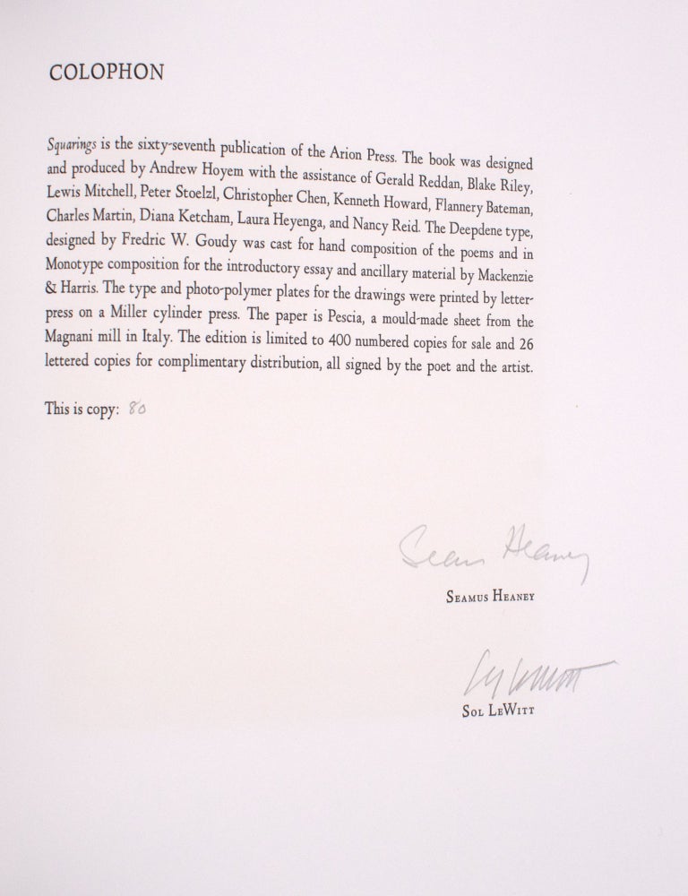 Squarings: a sequence of forty-eight poems by Seamus Heaney. With forty-eight drawings by Sol LeWitt. And with an introduction by Helen Vendler
