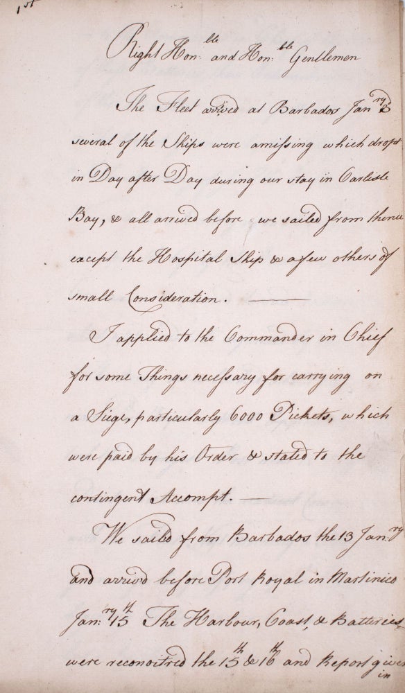 Journal & Plans from Lt. Colonel Cuninghame. Chief Engineer on the Expedition with Major General Hopson [manuscript title] [manuscript signed, a firsthand account of the invasion of Guadeloupe]