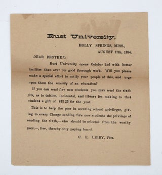 Item #352793 Rust University, Holly Springs, Mississippi 17 August 1894. Dear Brother: Rust...