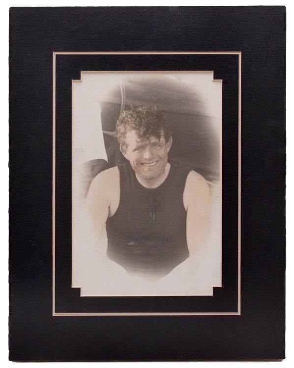 Tinted Photograpoh of Jack London of smiling Jack in a bathing suit