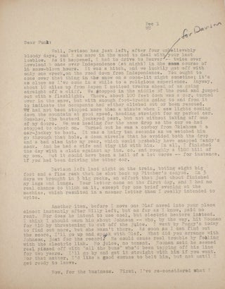 Item #352928 Typed letter, signed, "HST" to his friend Paul Semonin, with pencil annotations....