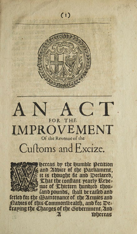 Item #35345 An Act for the Improvement of the Revenue of the Customs and Excize. England: Parliament.