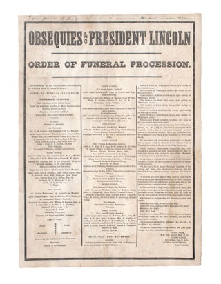 Item #353589 Obsequies of President Lincoln. Order of Funeral Procession. Lincoln Assassination