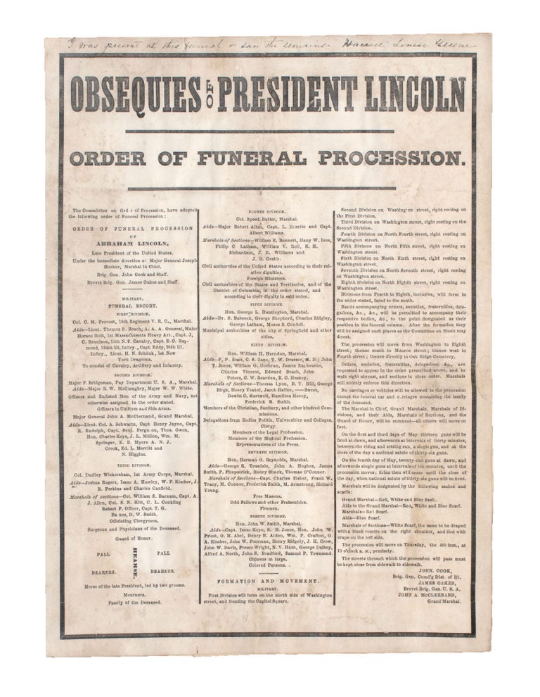 Obsequies of President Lincoln. Order of Funeral Procession
