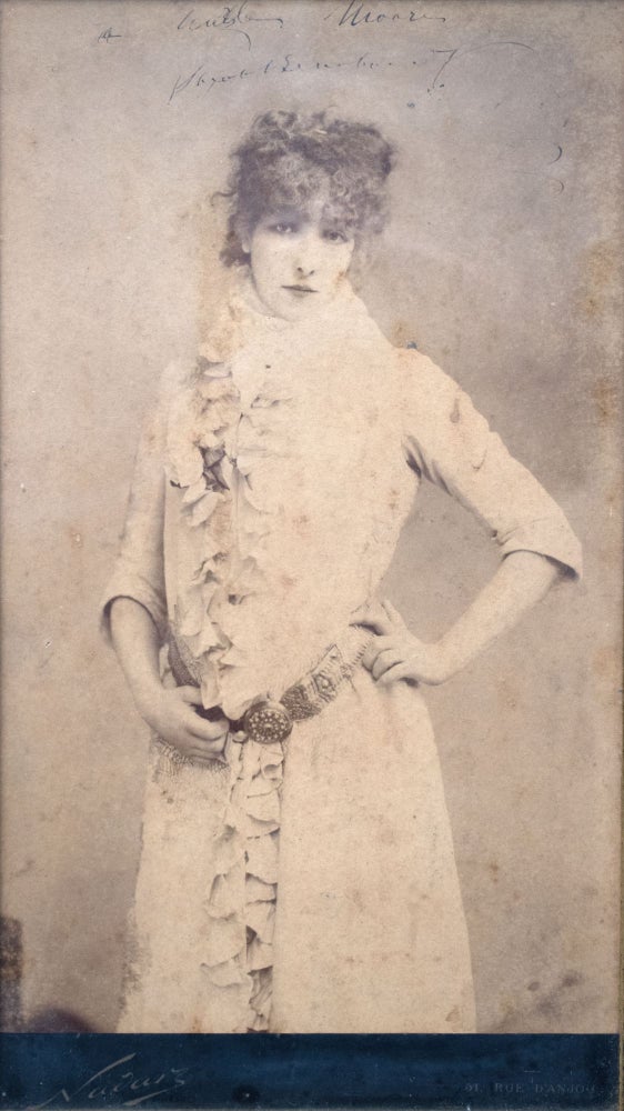 Item #353598 Photographic portrait by Nadar, inscribed at the top, “à Mlle Moore, Sarah Bernhardt”. Sarah Bernhardt, Nadar.