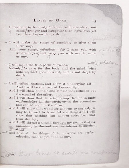 Walt Whitman's Blue Book: The 1860-61 Leaves of Grass Containing His Manuscript Additions and Revisions. I. Facsimile of the unique copy in the Oscar Lion Collection of the New York Public Library. II. Textual Analysis by Arthur Golden
