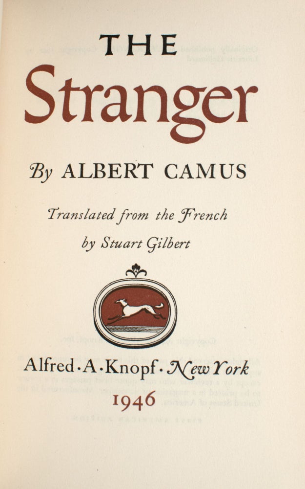 The Stranger … Translated from the French by Stuart Gilbert