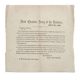 Item #353816 Head Quarters Army of the Potomac, July 4, 1863. General Orders No. 68. The...