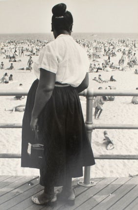 Item #353839 Coney Island Beach People. Untitled [Woman Looking Out Over Crowded Beach]. Harry Lapow