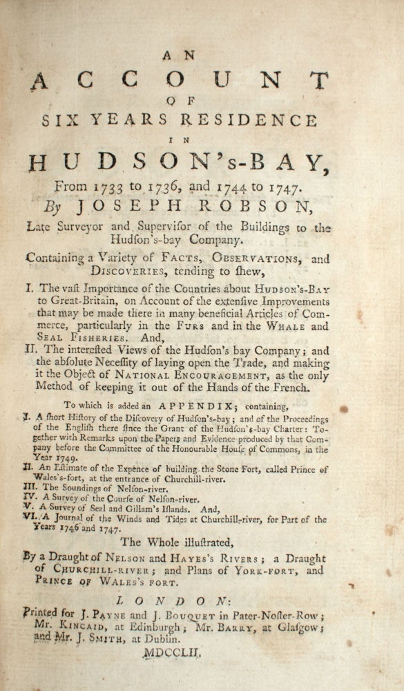 An Account of Six Years Residence in Hudson's-Bay. From 1733 to 1736, and 1744 to 1747