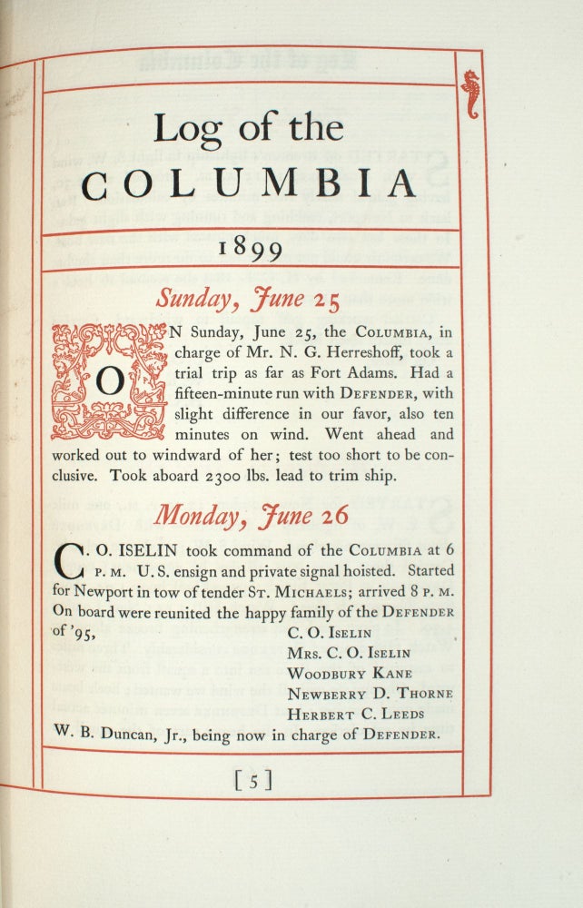 Log of the Columbia. Season of 1899