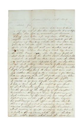 Item #354006 Autograph letter signed, from a Free State settler, on the political situation in...