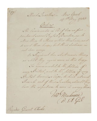 Item #354158 Letter signed, to General Clarke, regarding deserters at the close of the...