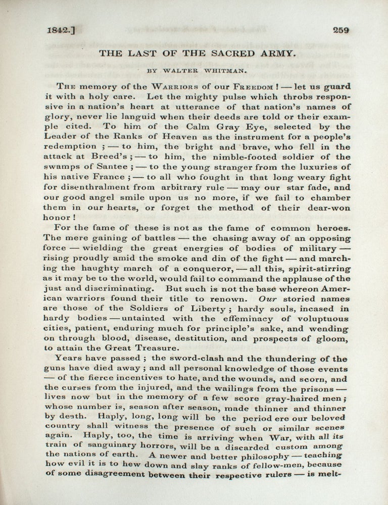 Eight First Printings of Whitman IN The United States Magazine and Democratic Review, Volumes IX-XI, July, 1841-December, 1842