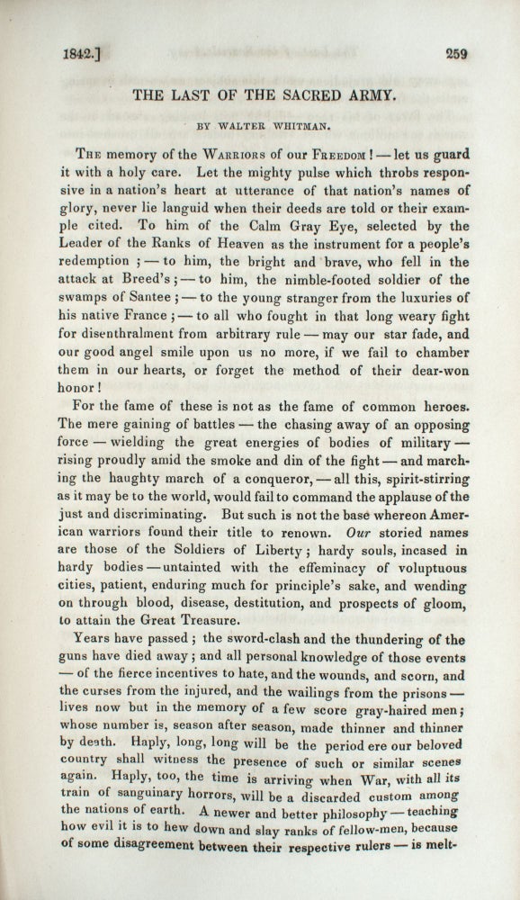 Eight First Printings of Whitman IN The United States Magazine and Democratic Review, Volumes IX-XI, July, 1841-December, 1842