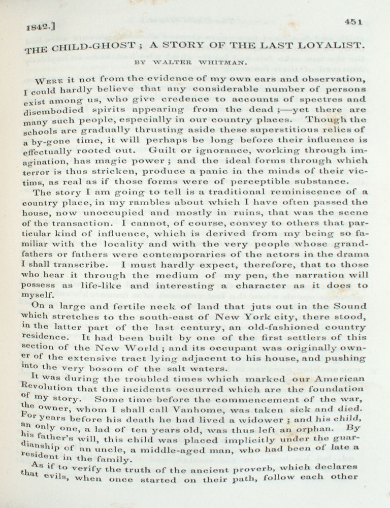 Eight First Printings of Whitman IN The United States Magazine and Democratic Review, Volumes IX-XI, July, 1841-December, 1842