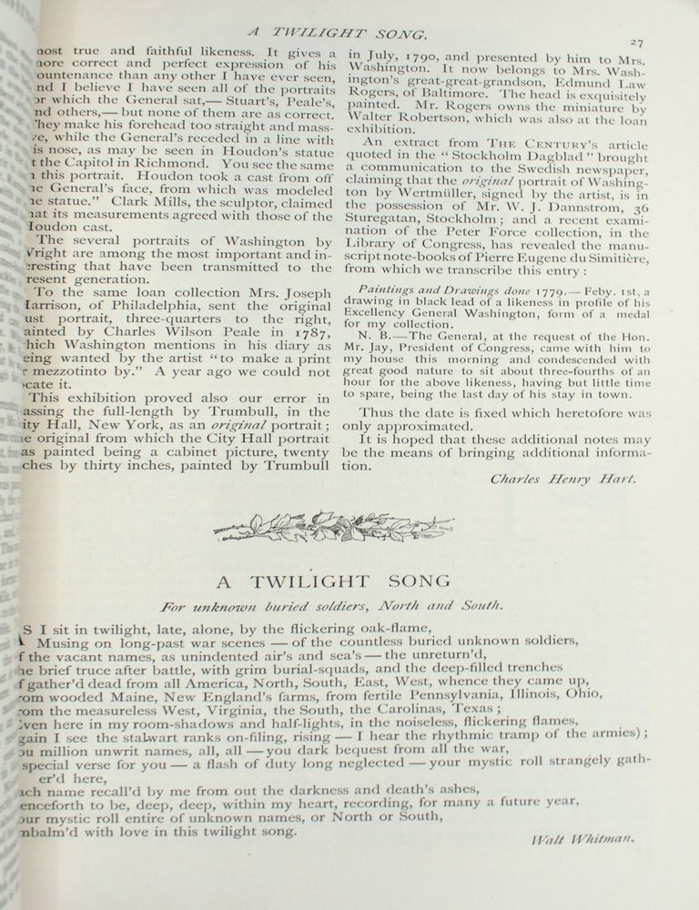 "A Twilight Song for Unknown Buried Soldiers, North and South" IN The Century Illustrated Monthly Magazine, Vol. XL, No. 1