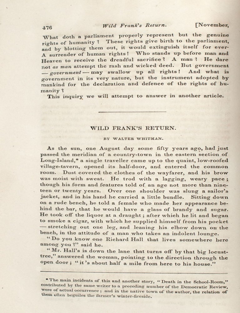 "Wild Frank's Return" IN TThe United States Magazine and Democratic Review Vol. IX, No. XLI
