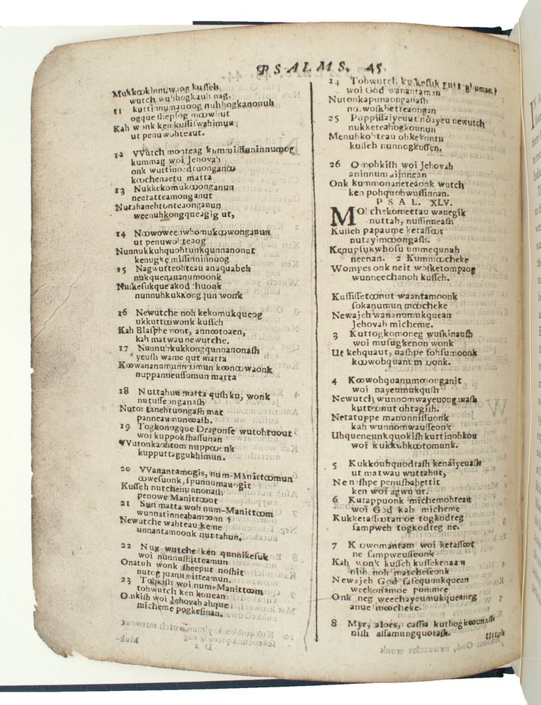 A Testament of Faith. A leaf from a copy of the first American Bible, translated into the Language of the Algonquian Indians by John Eliot and printed at Cambridge in New England in the Year 1663