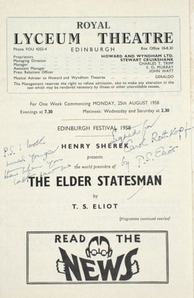 Item #365487 Edinburgh Festival 1958. Henry Sherek presents the world première of The Elder...