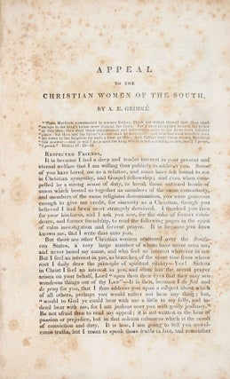 Item #365561 Appeal to Christian Women of the South [caption title]. Angelina E. Grimke