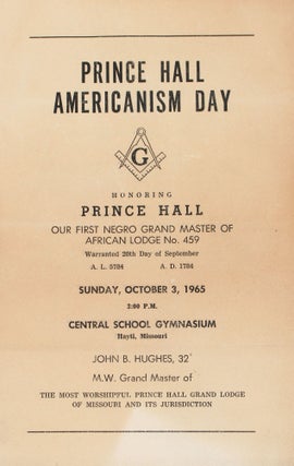 Item #365686 Prince Hall Americanism Day. Honoring Prince Hall Our First Negro Grand Master of...