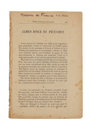 Item #365788 James Joyce et Pécuchet [IN] Mercure de France 1-VI-1922. Ezra Pound