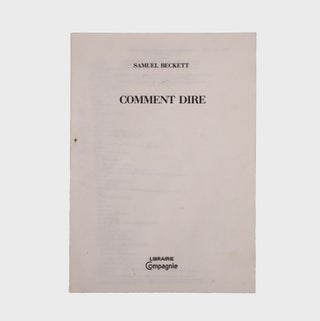 Item #365924 Comment Dire. Samuel Beckett