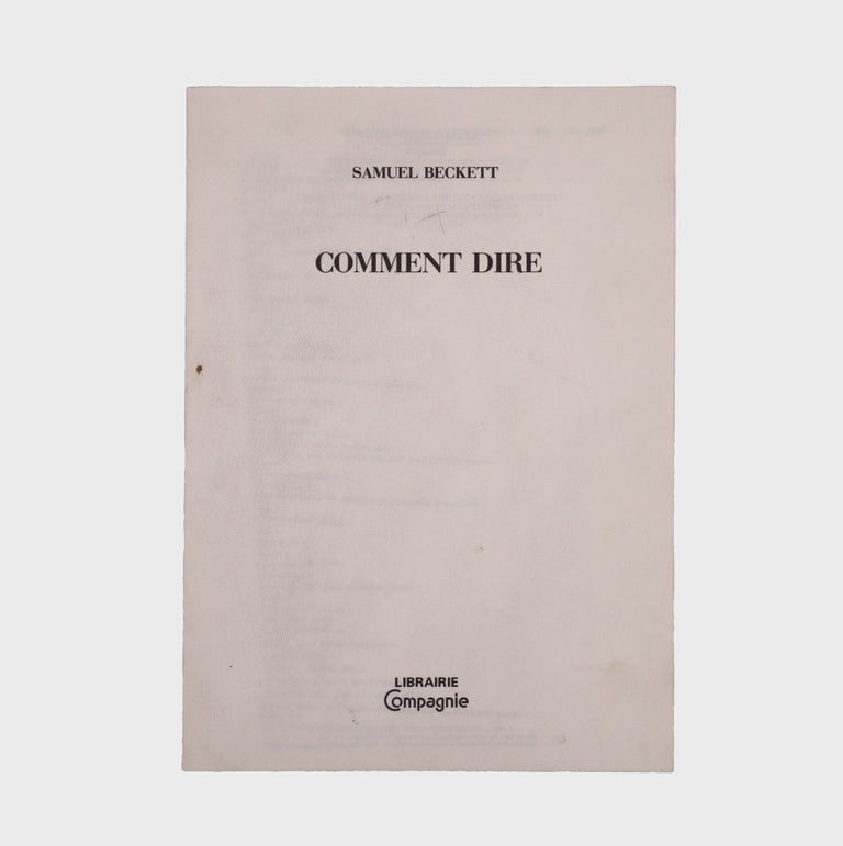 Item #365924 Comment Dire. Samuel Beckett.