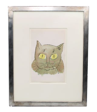 Sam. [Portrait of a green/brown cat with yellow eyes. Andy Warhol.
