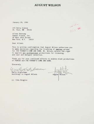 Item #366088 Typed Letter, Signed "August Wilson" to publisher Samuel French, about Licensing...