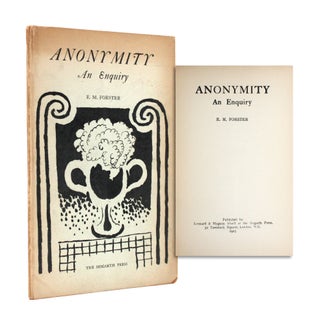 Item #366273 Anonymity An Enquiry. E. M. Forster