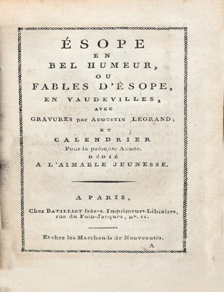 Ésope en bel Humeur, ou Fables d'Ésope en Vaudevilles, avec gravures par Augustin Legrand