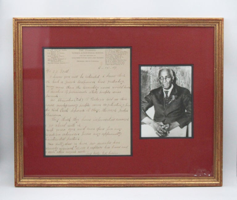 Item #366625 Autograph letter signed, to E. J. Scott, on a farmer's conference held at the Voorhees Normal & Indistrial School and on the purchase of a deposit of clay. George Washington Carver.