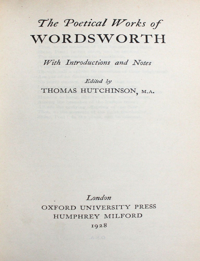 The Poetical Works of Wordsworth. With Introduction and Notes. Edited by Thomas Hutchinson