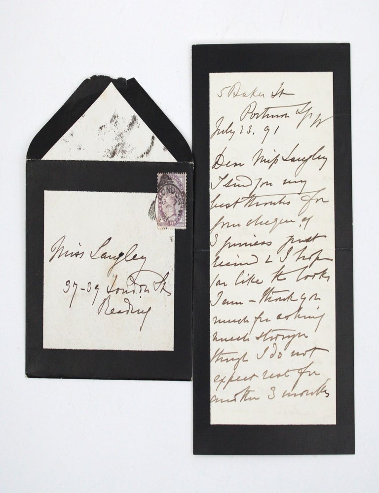 Three Autograph Letters, signed (&ldquo;Isabel Burton&rdquo;), to Miss Eliza Langley of Reading, offering copies of her late husband&rsquo;s works, and reporting that Waterlow will send the recipient a &ldquo;clean&rdquo; copy of A Sketch of the Career (1886)