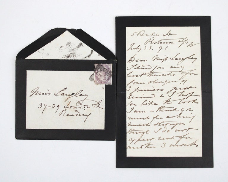 Three Autograph Letters, signed (“Isabel Burton”), to Miss Eliza Langley of Reading, offering copies of her late husband’s works, and reporting that Waterlow will send the recipient a “clean” copy of A Sketch of the Career (1886)