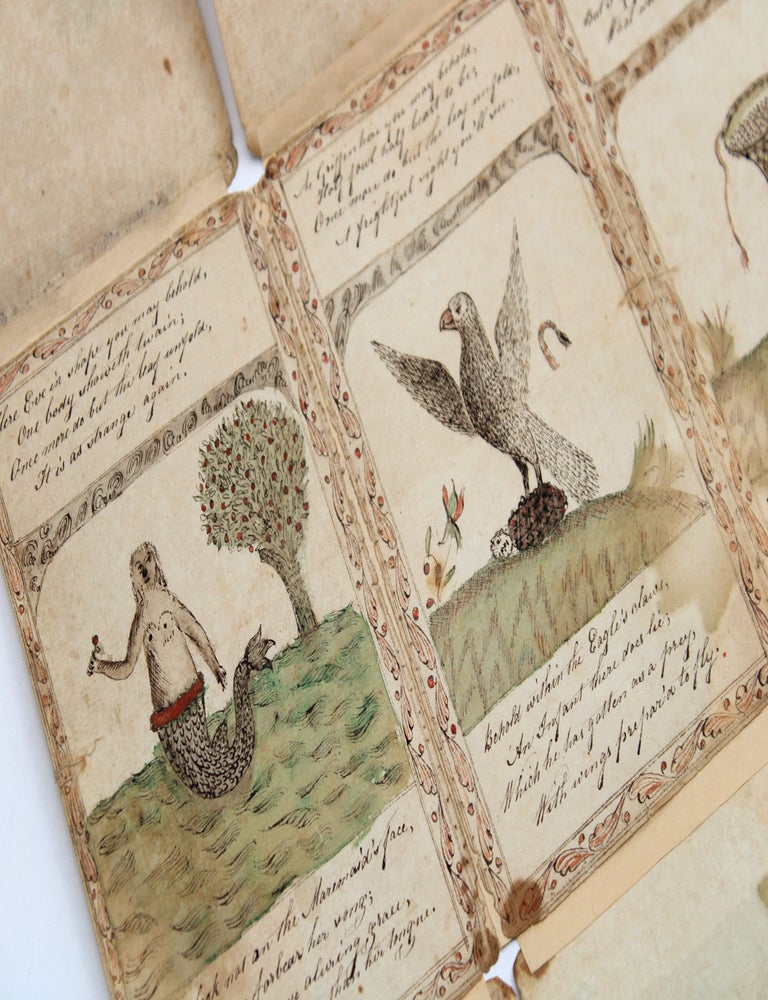 [Early manuscript copy of Sands's Metamorphosis or, A Transformation of Pictures with Poetical Explanations, with charming hand colored drawings]