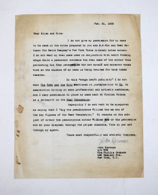 Item #367091 Typed Letter, signed (“John Kerouac”), to Allen Ginsberg and A.A. Wyn of Ace...