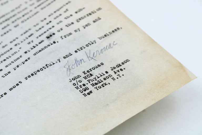Typed Letter, signed (“John Kerouac”), to Allen Ginsberg and A.A. Wyn of Ace Books re: Junkie